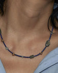 NECKLACE PO LAPIS, AQUAMARINE BRONZE NECKLACE JCN559 Julie Cohn Design Artisan Bronze Jewelry Handmade