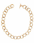 Julie Cohn Design ROMAN  BRONZE chain  NECKLACE alternates open round and oval one half inch links to make a statement necklace that is 18 inches with a toggle clasp.   Handmade in the USA.