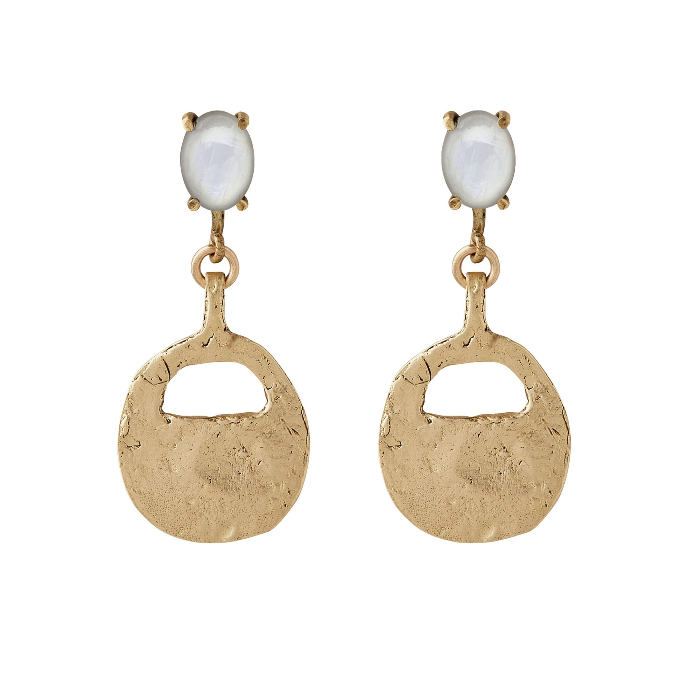 EARRING ARTIFACT-MOONSTONE ARTIFACT-MOONSTONE Julie Cohn Design Artisan Bronze Jewelry Handmade