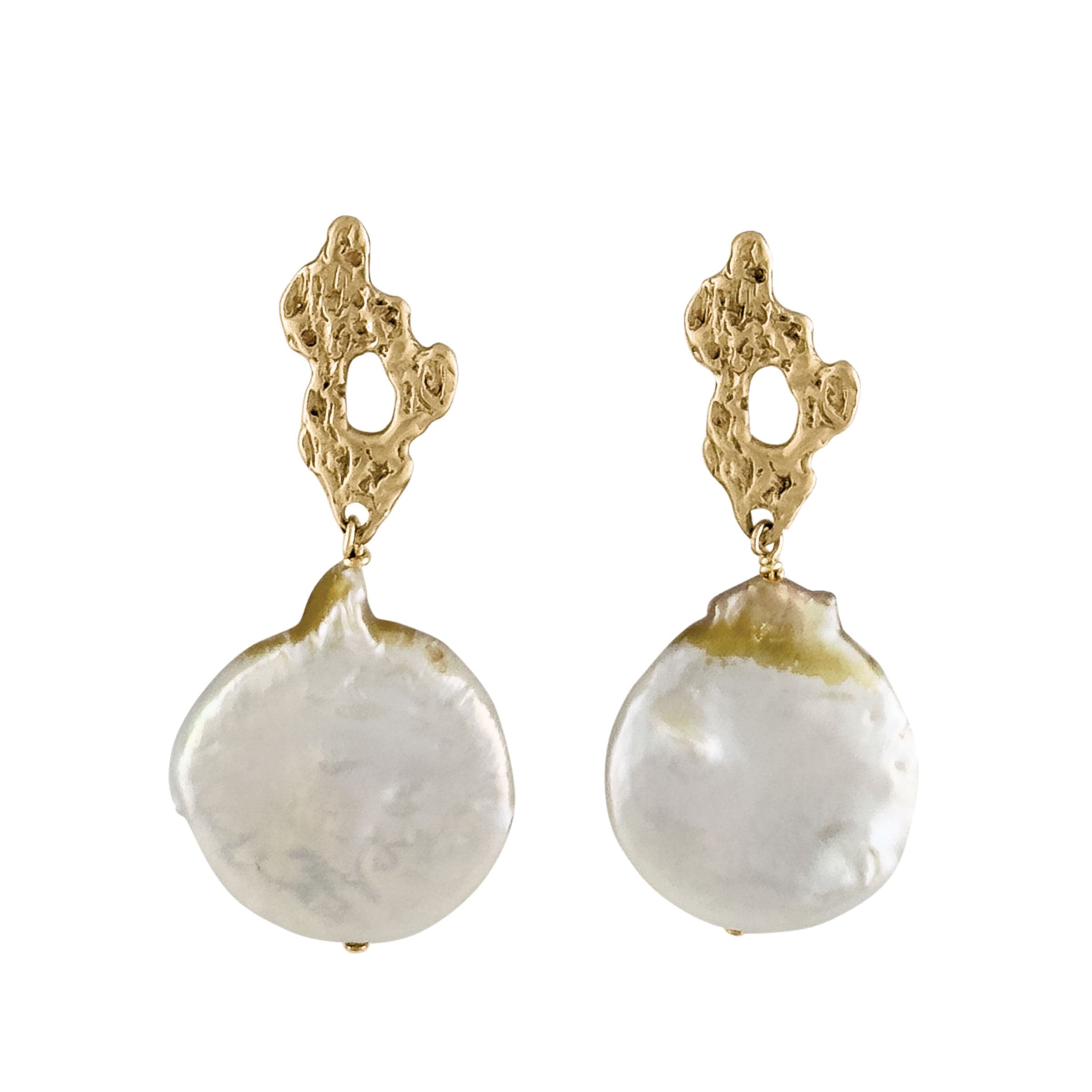 Earring PETITE REEF BRONZE PEARL EARRING PETITE REEF BRONZE PEARL EARRING JCE640 Julie Cohn Design Artisan Bronze Jewelry Handmade