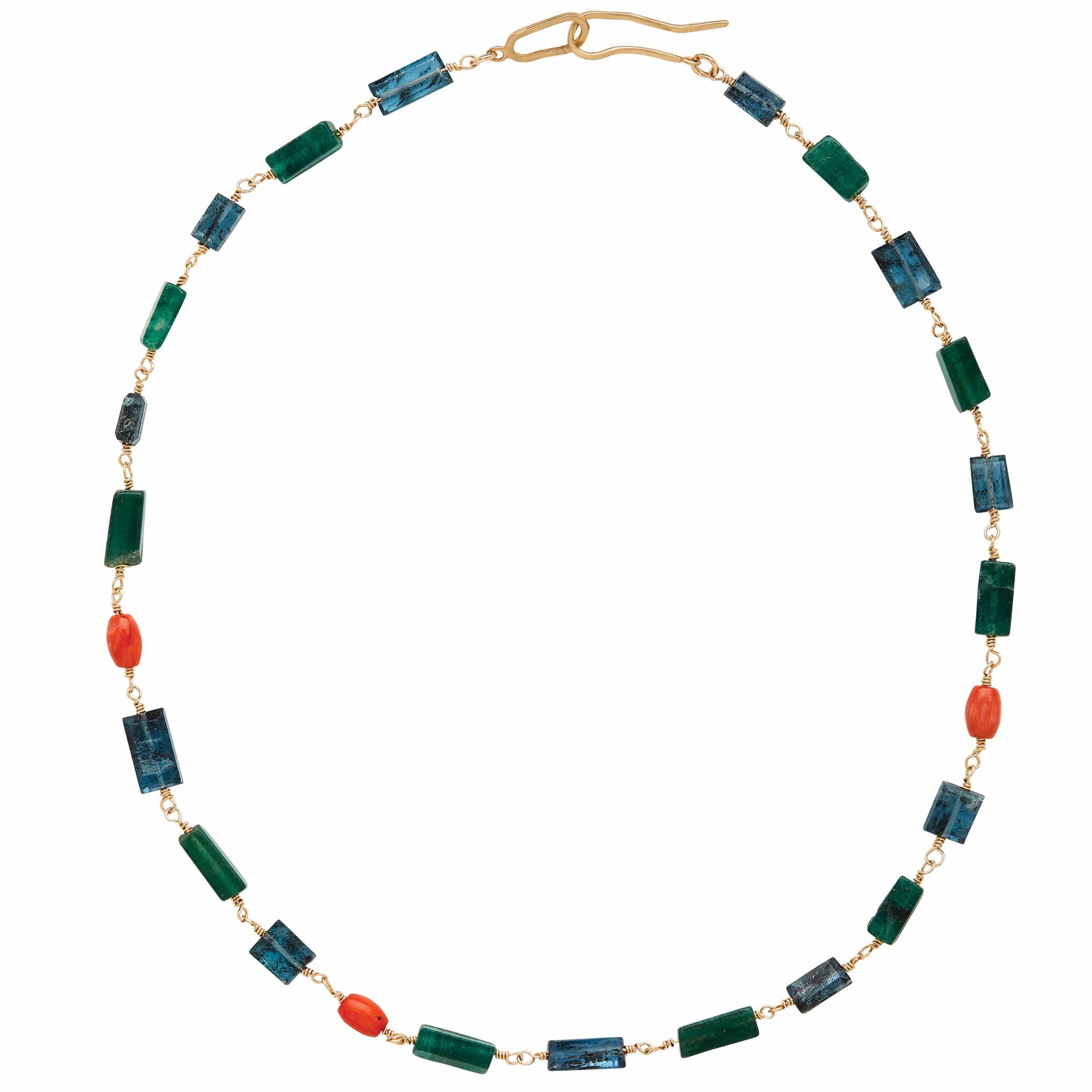 NECKLACE FLORENCE KYANITE AND CORAL BRONZE NECKLACE FLORENCE KYANITE AND CORAL BRONZE NECKLACE JCN585 Julie Cohn Design Artisan Bronze Jewelry Handmade