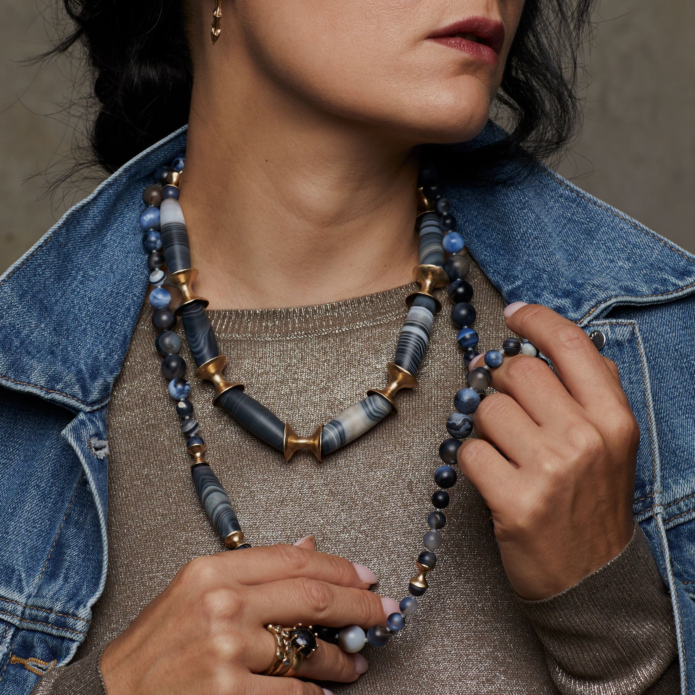 Jewelry STORM AGATE BRONZE NECKLACE JCN603 Julie Cohn Design Artisan Bronze Jewelry Handmade