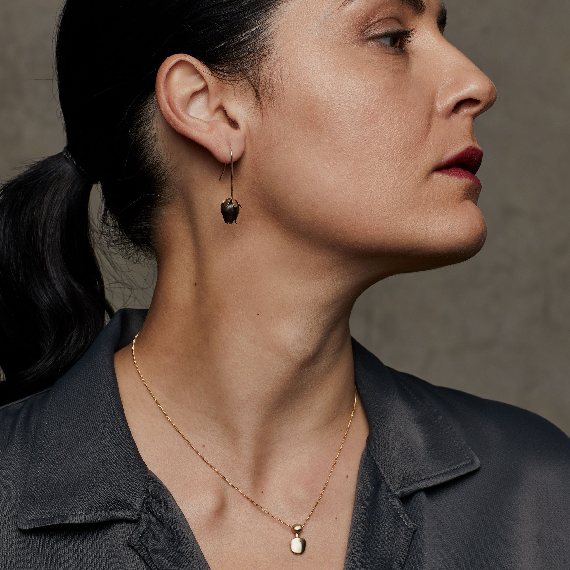 Jewelry PETITE BLACK BRONZE ROSE EARRING JCE527 Julie Cohn Design Artisan Bronze Jewelry Handmade