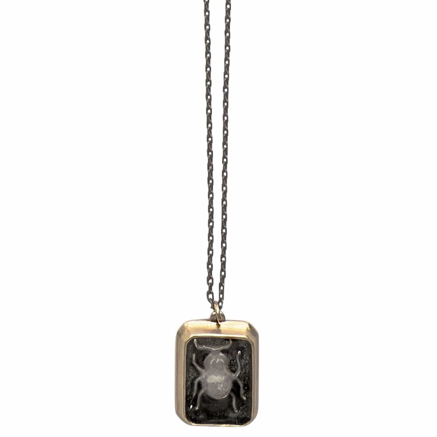 BEETLE BRONZE AND STERLING PENDANT NECKLACE BEETLE BRONZE AND STERLING PENDANT NECKLACE JCN635 Julie Cohn Design Artisan Bronze Jewelry Handmade