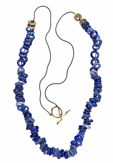 COBALT DOGON TRADE BEAD NECKLACE COBALT DOGON TRADE BEAD NECKLACE JCN681 Julie Cohn Design Artisan Bronze Jewelry Handmade
