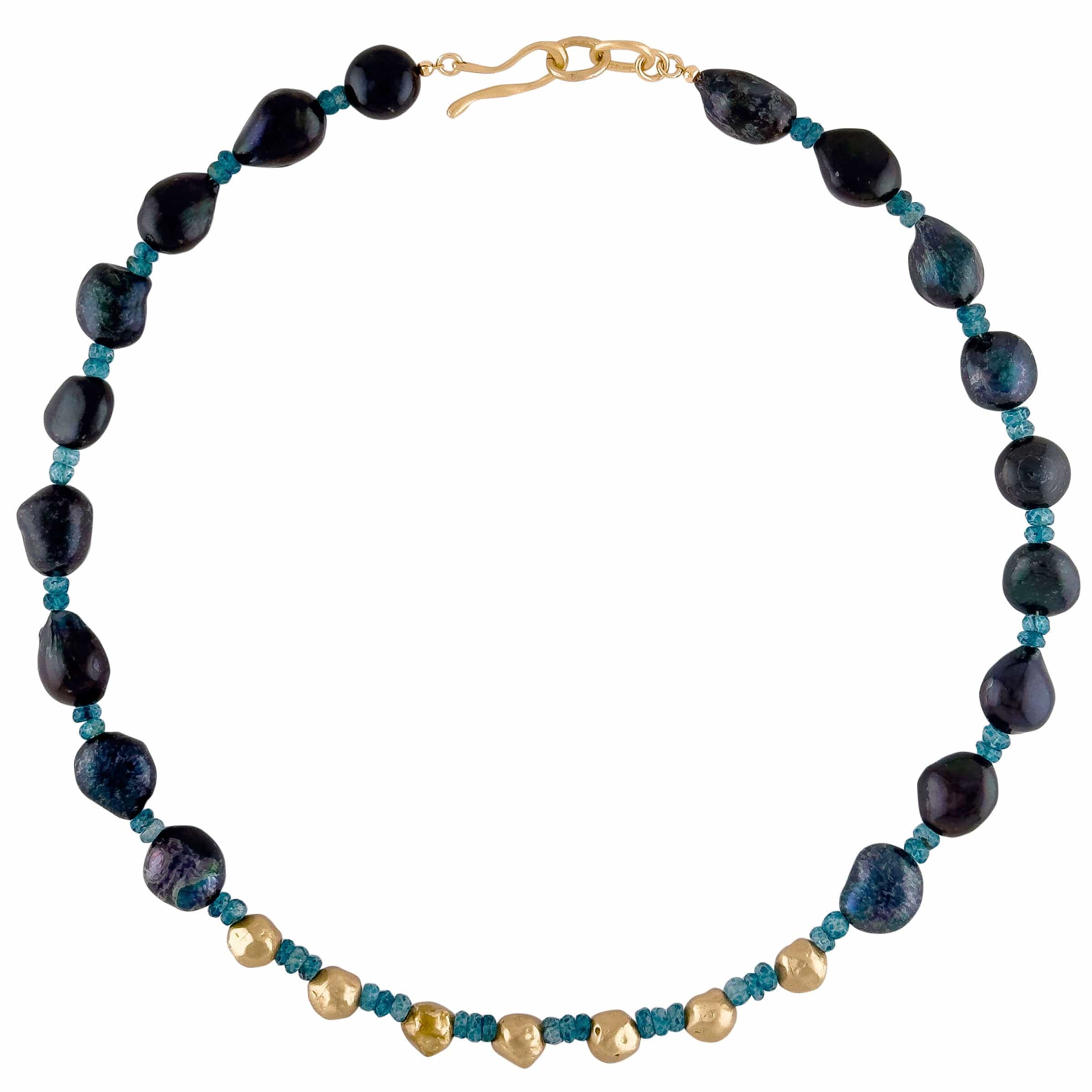 NECKLACE AURORA PEARL BLUE TOPAZ BRONZE NECKLACE AURORA PEARL BLUE TOPAZ BRONZE NECKLACE JCN721 Julie Cohn Design Artisan Bronze Jewelry Handmade