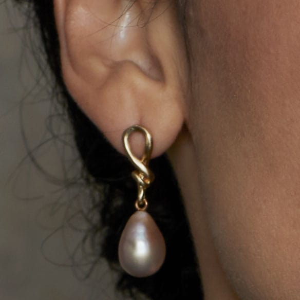 Earring KNOT BRONZE PINK PEARL EARRING JCE472 Julie Cohn Design Artisan Bronze Jewelry Handmade