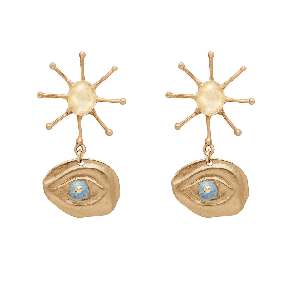 Julie Cohn Design Jewelry ILLUMINATION DRAMATIC BRONZE AND RUTILATED QUARTZ DROP EARRING JCE296  Artisan Bronze Jewelry Handmade in the USA