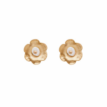 Julie Cohn Design Jewelry DAISY BRONZE HAND FABRICATED PEARL POST EARRINGS JCE376  Artisan Bronze Jewelry Handmade in the USA