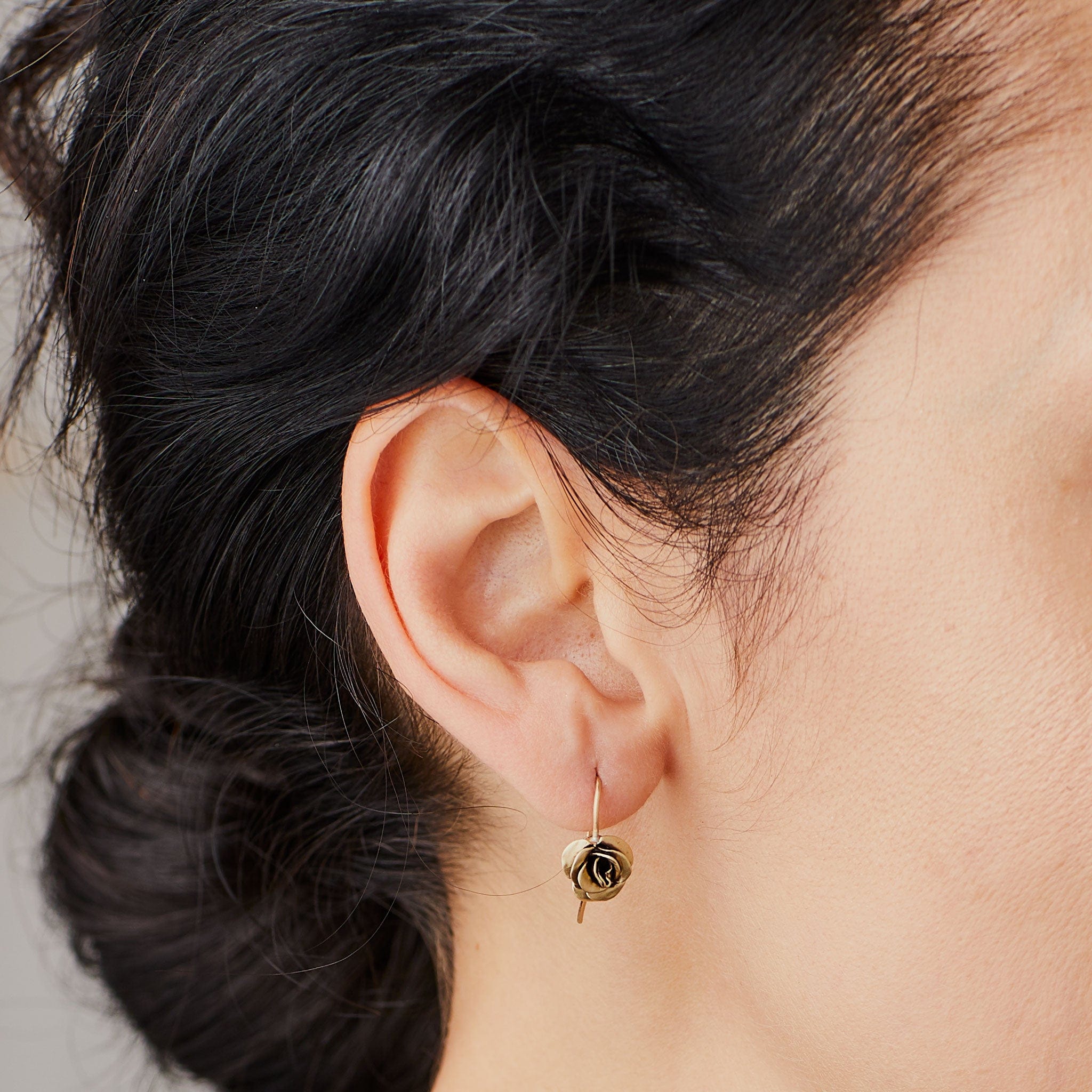 Jewelry PETITE ROSE STERLING EARRING JCE407 Julie Cohn Design Artisan Bronze Jewelry Handmade