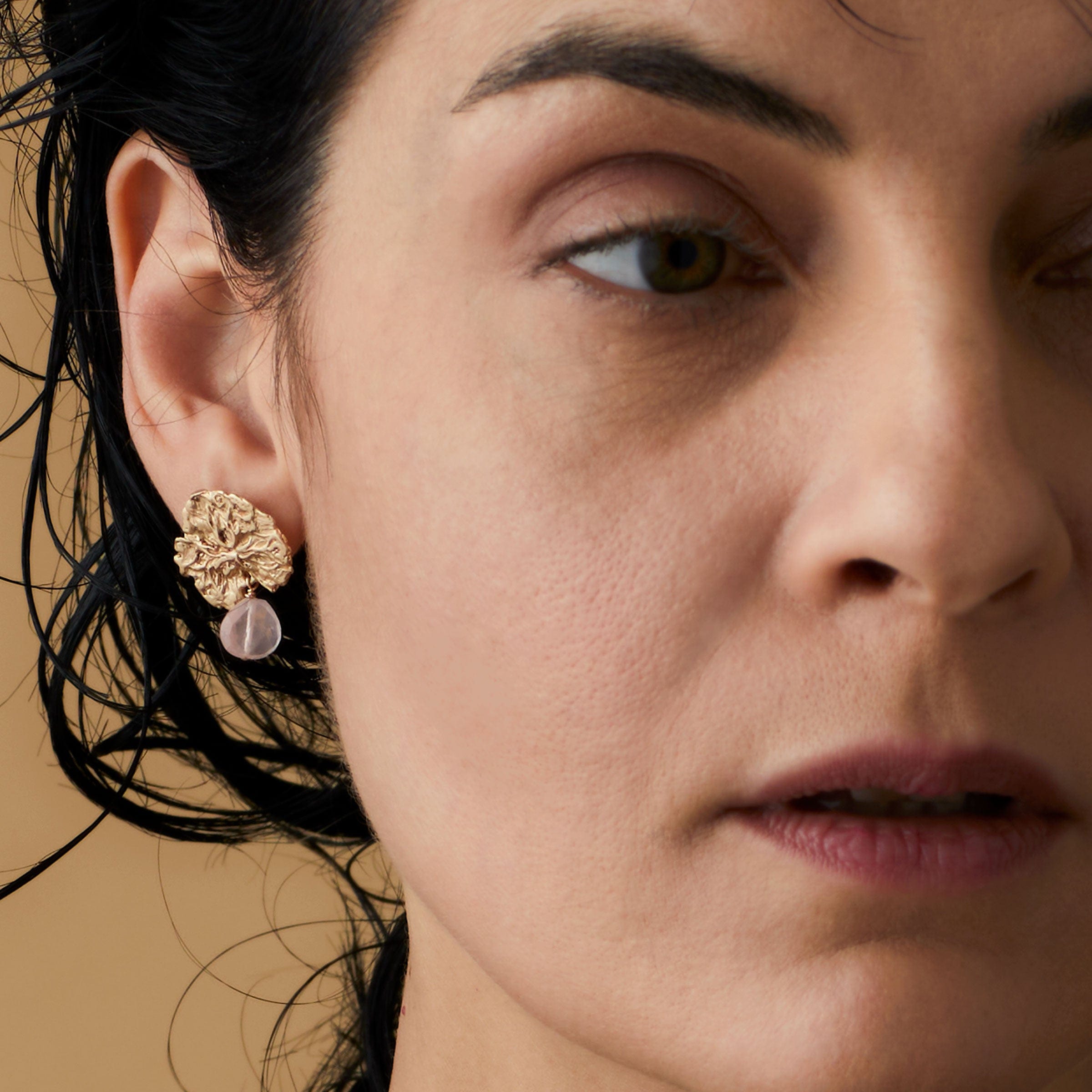 jewelry KELP BRONZE ROSE QUARTS EARRINGS JCE463 Julie Cohn Design Artisan Bronze Jewelry Handmade