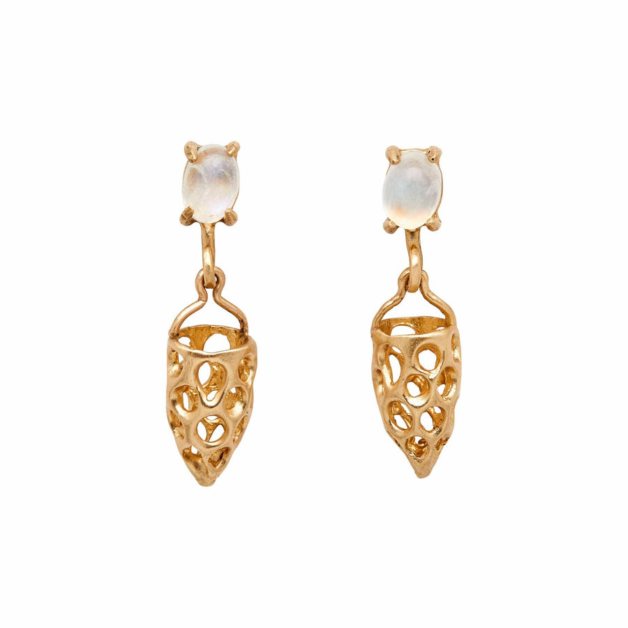 Basket Moonstone Earring Julie Cohn Design Artisan Bronze Jewelry Handmade