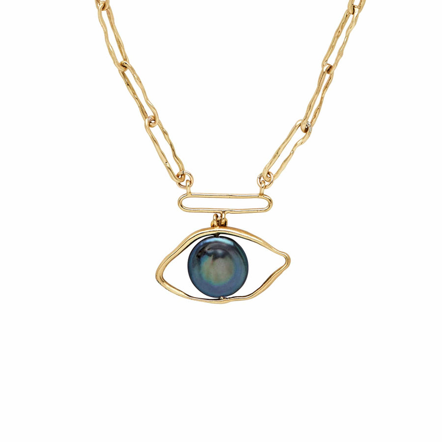 EYE PREZA PEARL BRONZE PENDANT NECKLACE JCN513 Julie Cohn Design Artisan Bronze Jewelry Handmade
