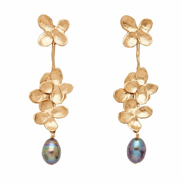 Julie Cohn Design Jewelry HYDRANGEA BLOSSOM BRONZE GREY PEARL STATEMENT DROP EARRINGS JCE278  Artisan Bronze Jewelry Handmade in the USA