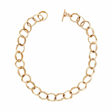 Julie Cohn Design ROMAN  BRONZE chain  NECKLACE alternates open round and oval one half inch links to make a statement necklace that is 18 inches with a toggle clasp.   Handmade in the USA.