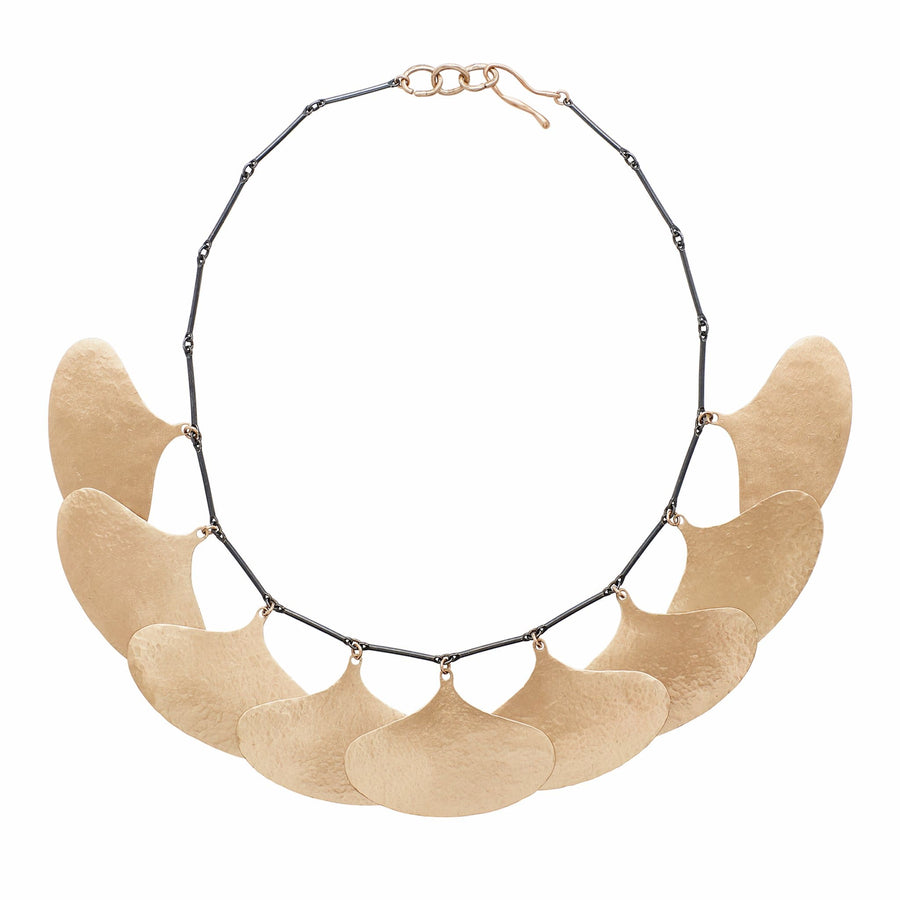 Julie Cohn Design Jewelry GINKGO HAMMERED BRONZE STERLING STATEMENT NECKLACE JCN280  Artisan Bronze Jewelry Handmade in the USA